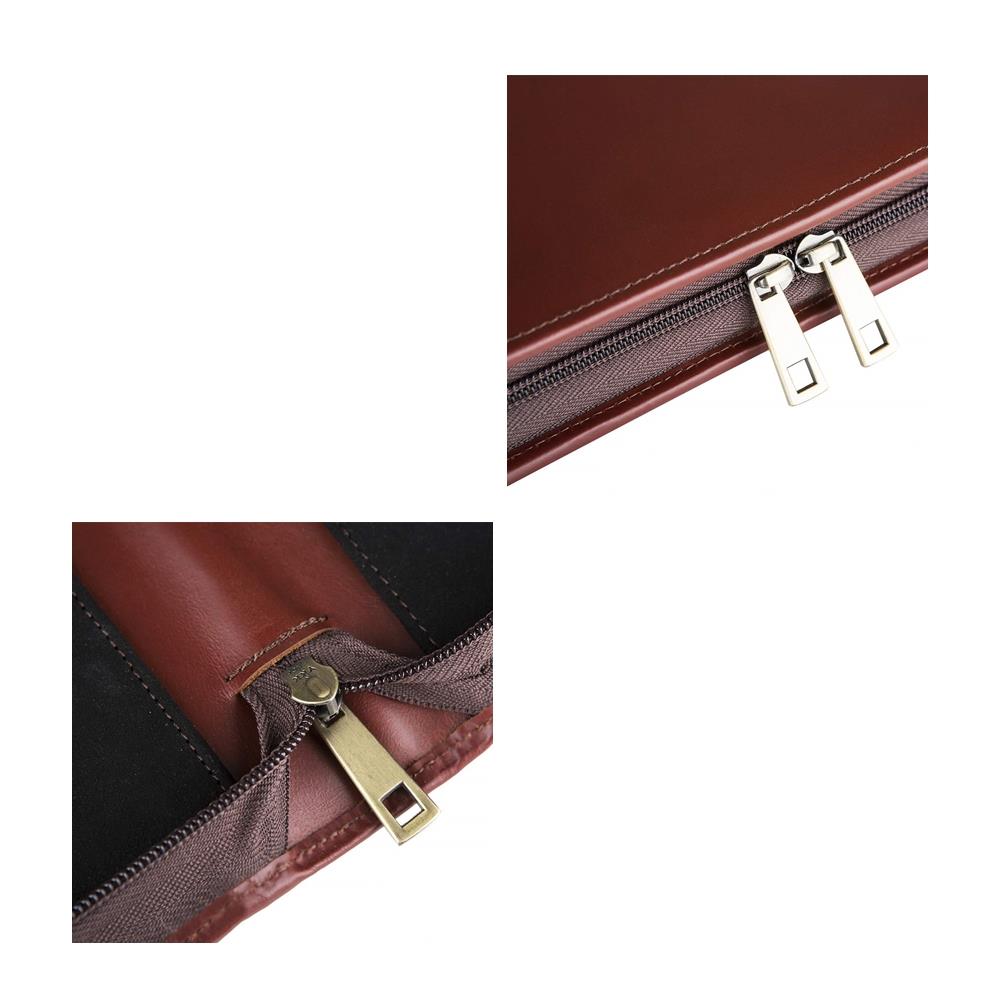 Dark Red Zipper PU Leather Portfolio Case A4-6
