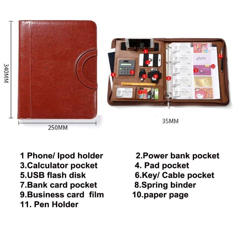 A4 Zipper Leather Folder