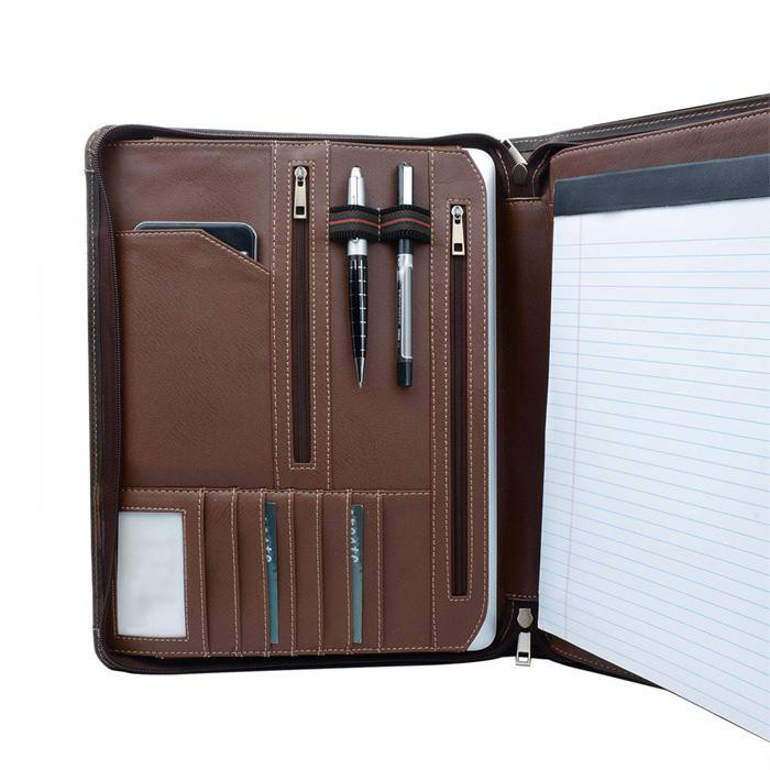 Real Leather Compendium Zipper